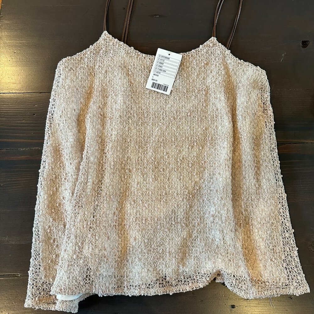 NWT - Anthropologie  Deletta Knit Tank Top w/ leather straps and subtle Sparkle